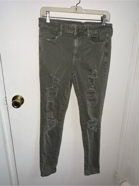American Eagle Outfitters Olive Green Ripped Skinny Jeans